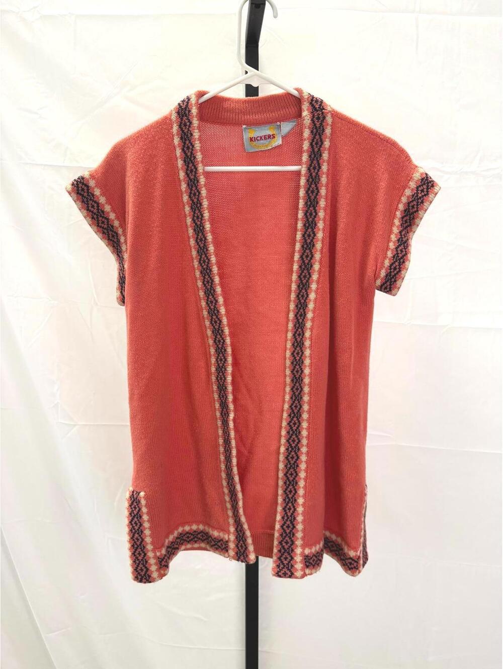 Kickers Women's Coral Knit Short Sleeve Cardigan Large 70s